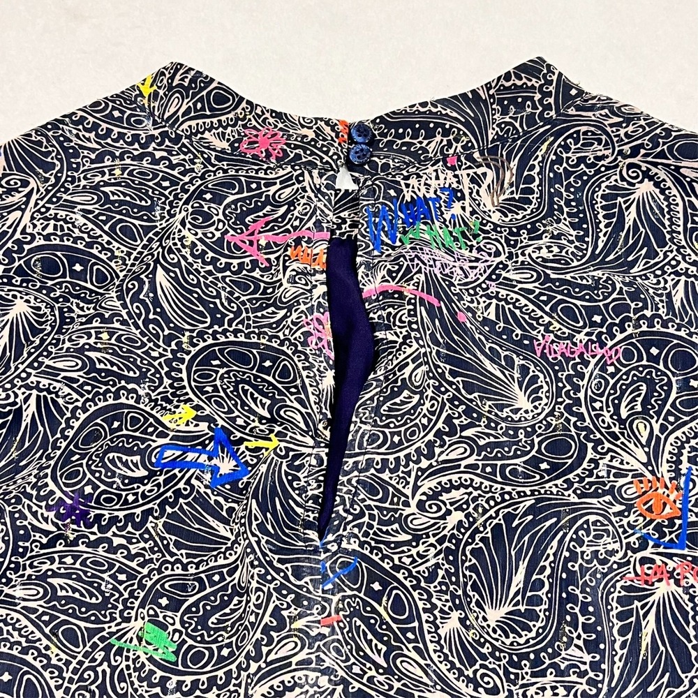 Vilagallo Dress Blue Paisley Art Lightweight Sheer Sleeves‎ Lined Pockets 14/46 - Picture 11 of 13